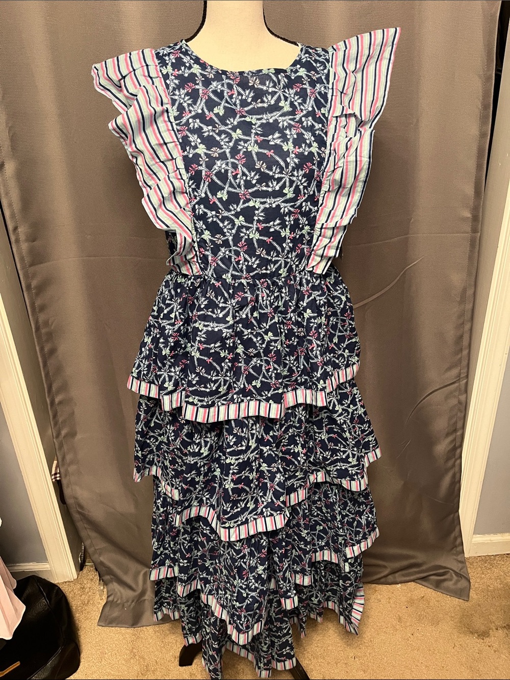 Simply Southern Navy Floral & Pink Striped Maxi Dress